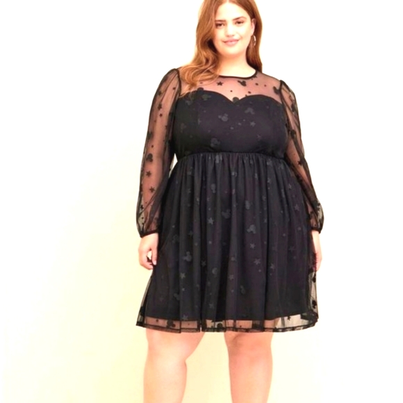 ❤️NWT VINTAGE TORRID MICKEY MOUSE KNEE LENGTH TULLE ILLUSION NECK SKATER DRESS - Picture 13 of 16